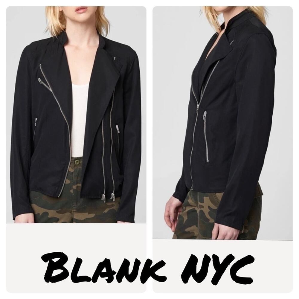 BLANKNYC Tencel black Woven Moto Jacket